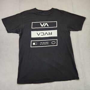 RVCA T-Shirt Men's M Black Short Sleeve Logo Graphic Regular Fit Crew Cotton